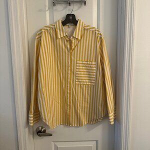AYR The Deep End Button-Up Shirt Yellow & White Stripe Women's Size M
